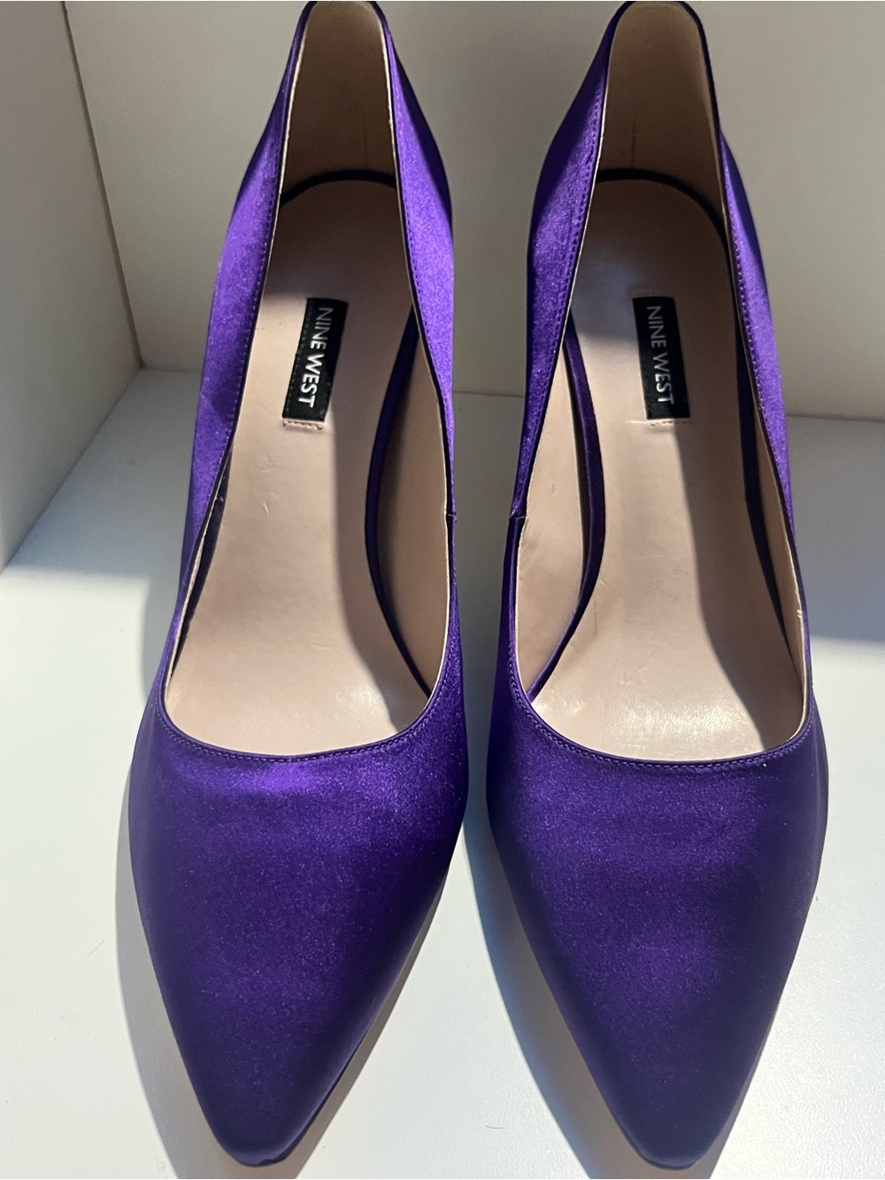 Nine West NWEMMALA Purple Satin Pumps Pointed Toe Heels Size 12